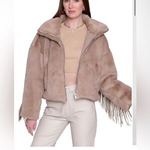 Blue Revival Faux Fur Fringe Jacket in Blush NWT